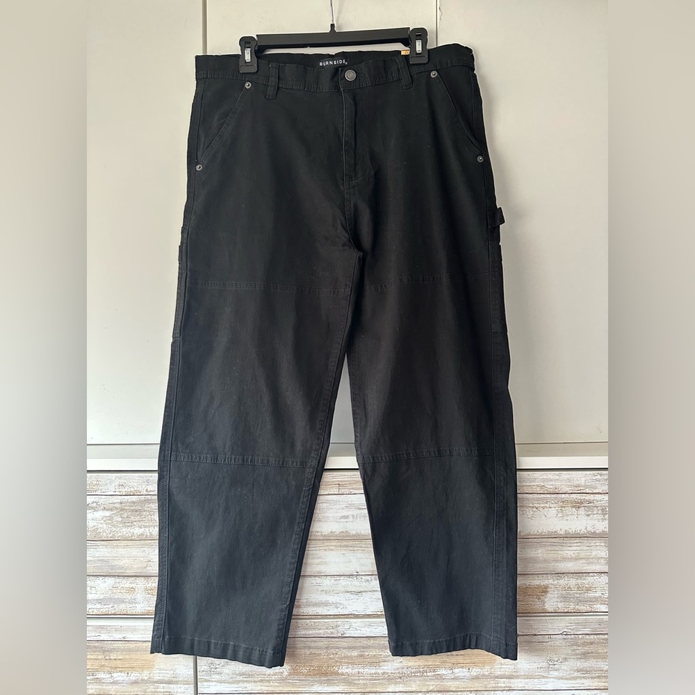 👖 Men’s Burnside Black Utility Work Pants Cropped Cargo NWT Size L waist 38